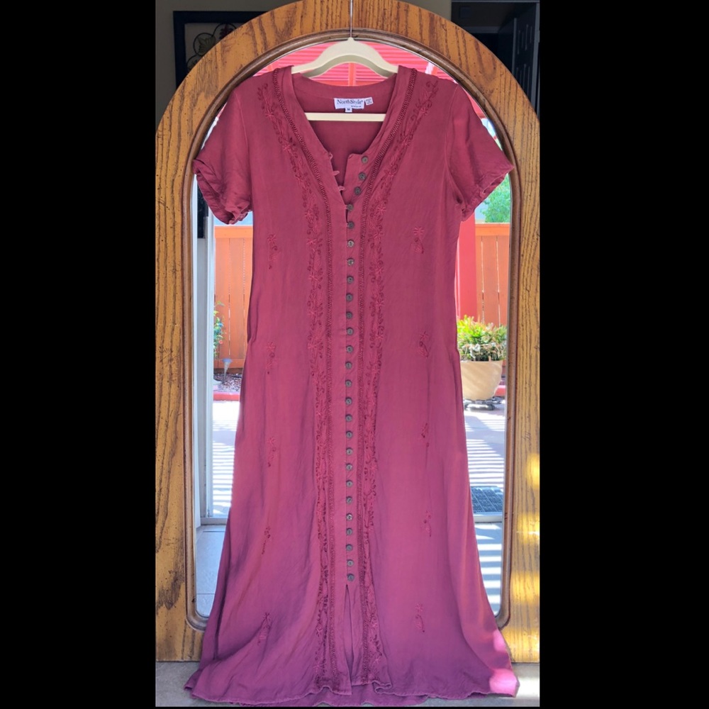 Embroidered Button Down Maxi Dress